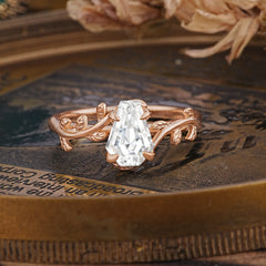 Elegant Coffin Cut 4 Prong Leaf Vine Lab Diamond Engagement Ring