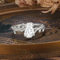 Elegant Coffin Cut 4 Prong Leaf Vine Lab Diamond Engagement Ring