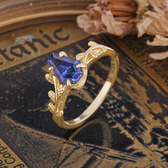 Elegant Coffin Cut 4 Prong Leaf Vine Tanzanite Engagement Ring