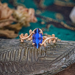 Nature-Inspired Leafy Branch 4-Prong Marquise Sapphire Engagement Ring - Romalar Jewelry