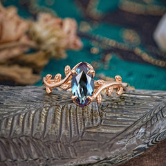 Nature-Inspired Leafy Branch 4-Prong Marquise Alexandrite Engagement Ring