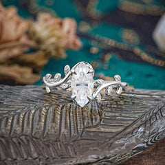 Nature-Inspired Leafy Branch 4-Prong Marquise Moissanite Engagement Ring