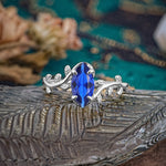 Nature-Inspired Leafy Branch 4-Prong Marquise Sapphire Engagement Ring - Romalar Jewelry