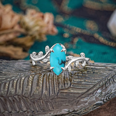 Nature-Inspired Leafy Branch 4-Prong Marquise Turquoise Engagement Ring