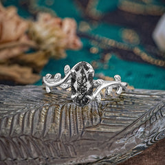 Nature-Inspired Leafy Branch 4-Prong Marquise Black Rutilated Quartz Engagement Ring