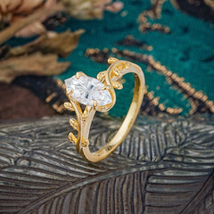 Nature-Inspired Leafy Branch 4-Prong Marquise Moissanite Engagement Ring