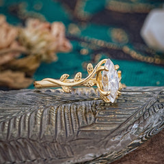 Nature-Inspired Leafy Branch 4-Prong Marquise Moissanite Engagement Ring