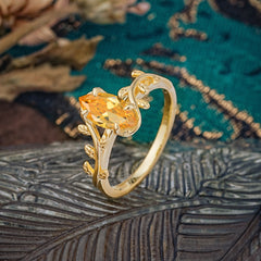 Nature-Inspired Leafy Branch 4-Prong Marquise Citrine Engagement Ring