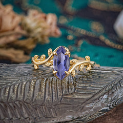 Nature-Inspired Leafy Branch 4-Prong Marquise Tanzanite Engagement Ring