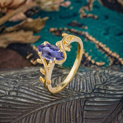 Nature-Inspired Leafy Branch 4-Prong Marquise Tanzanite Engagement Ring