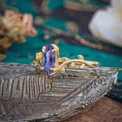 Nature-Inspired Leafy Branch 4-Prong Marquise Tanzanite Engagement Ring