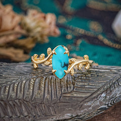 Nature-Inspired Leafy Branch 4-Prong Marquise Turquoise Engagement Ring