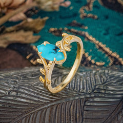 Nature-Inspired Leafy Branch 4-Prong Marquise Turquoise Engagement Ring