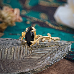 Nature-Inspired Leafy Branch 4-Prong Marquise Black Onyx Engagement Ring