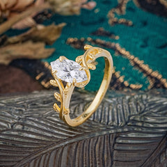 Nature-Inspired Leafy Branch 4-Prong Marquise Lab Diamond Engagement Ring