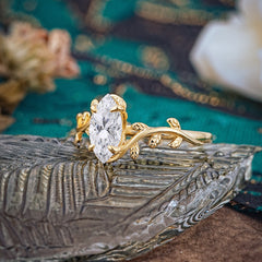 Nature-Inspired Leafy Branch 4-Prong Marquise Lab Diamond Engagement Ring