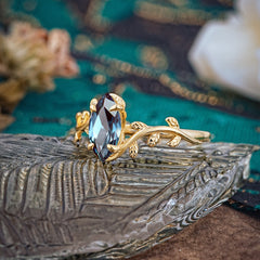 Nature-Inspired Leafy Branch 4-Prong Marquise Alexandrite Engagement Ring