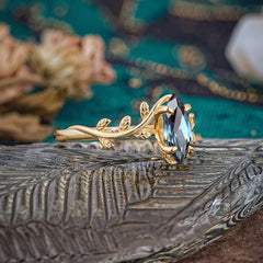 Nature-Inspired Leafy Branch 4-Prong Marquise Alexandrite Engagement Ring