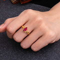 Nature-Inspired Leafy Branch 4-Prong Marquise Ruby Engagement Ring