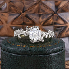 Nature-Inspired Vine-Wrapped 4-Prong Hexagon-Cut Moissanite Engagement Ring