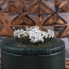 Nature-Inspired Vine-Wrapped 4-Prong Hexagon-Cut Lab Diamond Engagement Ring