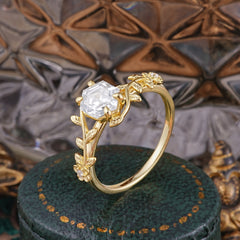 Nature-Inspired Vine-Wrapped 4-Prong Hexagon-Cut Moissanite Engagement Ring