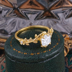 Nature-Inspired Vine-Wrapped 4-Prong Hexagon-Cut Moissanite Engagement Ring