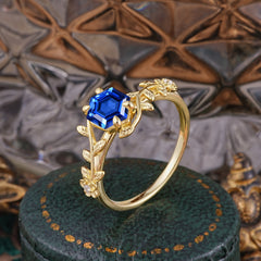 Nature-Inspired Vine-Wrapped 4-Prong Hexagon-Cut Sapphire Engagement Ring