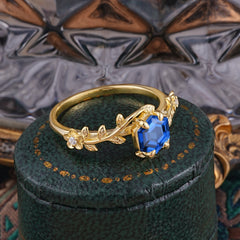 Nature-Inspired Vine-Wrapped 4-Prong Hexagon-Cut Sapphire Engagement Ring