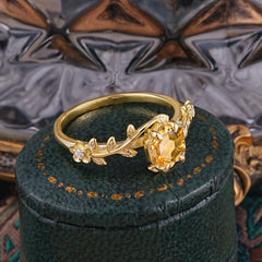 Nature-Inspired Vine-Wrapped 4-Prong Hexagon-Cut Citrine Engagement Ring