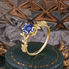 Nature-Inspired Vine-Wrapped 4-Prong Hexagon-Cut Tanzanite Engagement Ring