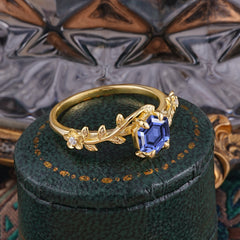 Nature-Inspired Vine-Wrapped 4-Prong Hexagon-Cut Tanzanite Engagement Ring