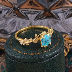 Nature-Inspired Vine-Wrapped 4-Prong Hexagon-Cut Turquoise Engagement Ring