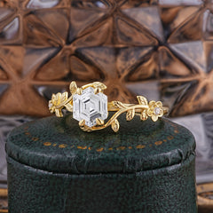 Nature-Inspired Vine-Wrapped 4-Prong Hexagon-Cut Lab Diamond Engagement Ring