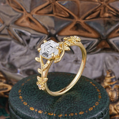 Nature-Inspired Vine-Wrapped 4-Prong Hexagon-Cut Lab Diamond Engagement Ring