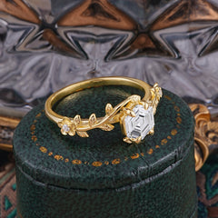 Nature-Inspired Vine-Wrapped 4-Prong Hexagon-Cut Lab Diamond Engagement Ring