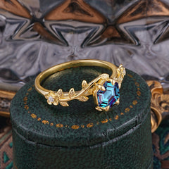 Nature-Inspired Vine-Wrapped 4-Prong Hexagon-Cut Alexandrite Engagement Ring