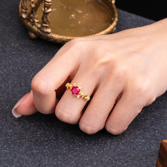 Nature-Inspired Vine-Wrapped 4-Prong Hexagon-Cut Ruby Engagement Ring