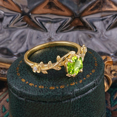 Nature-Inspired Vine-Wrapped 4-Prong Hexagon-Cut Peridot Engagement Ring