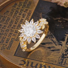 Nature-Inspired Sunflower 4-Prong Round Cut Moissanite Engagement Ring