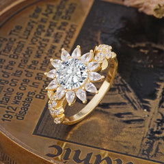 Nature-Inspired Sunflower 4-Prong Round Cut Lab Diamond Engagement Ring
