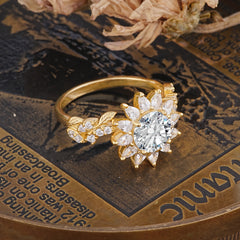 Nature-Inspired Sunflower 4-Prong Round Cut Lab Diamond Engagement Ring