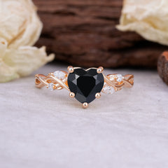 Vintage 5-Prong Heart-Cut Black Onyx Engagement Ring