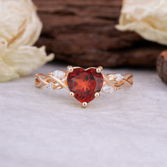 Vintage 5-Prong Heart-Cut Natural Garnet Engagement Ring