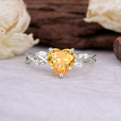 Vintage 5-Prong Heart-Cut Citrine Engagement Ring