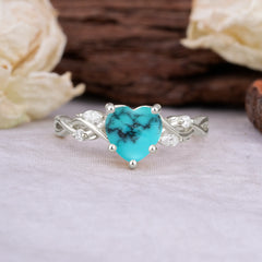 Vintage 5-Prong Heart-Cut Turquoise Engagement Ring