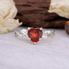Vintage 5-Prong Heart-Cut Natural Garnet Engagement Ring