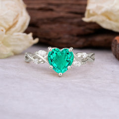 Vintage 5-Prong Heart-Cut Emerald Engagement Ring