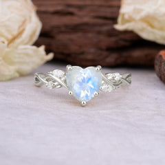 Vintage 5-Prong Heart-Cut Moonstone Engagement Ring