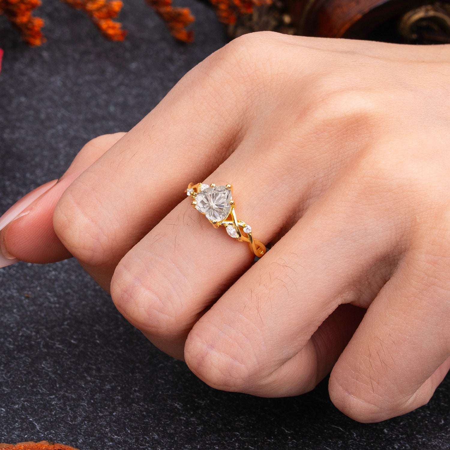 Vintage 5-Prong Heart-Cut Moissanite Engagement Ring